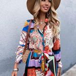 SheIn  Baroque And Chain Print Belted Shirt Dress Photo 12