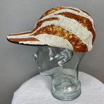 Sequin‎ Baseball Cap Hat Tiger Stripes Orange White Animal Print Funky Bold Photo 0