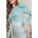 Lavish Lice LAVISH ALICE SEQUIN FEATHER EMBELLISHED MIDI DRESS SAGE Size 2 Photo 2