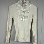 Cyrus  White Ruffle Ribbed Sweater Size Small Academia Winter Coquette Casual Photo 1