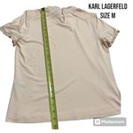 Karl Lagerfeld  Sz M lace Pearl Neck Soft Pink Dressy Lux blouse Classic Vintage Photo 3