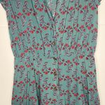 Urban Outfitters  XS Floral Button Up Romper Cap Sleeve 2” Inseam Dark Teal Red Photo 3