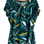 Worthington  Women's XL Geometric Print Short Sleeve V-Neck Top Teal Yellow Black Photo 0