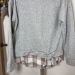 IZOD Womens Grey Speckled Sweatshirt Plaid Tie Front Layered Look Size Medium Photo 2