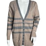 Cotton Emporium Sweater Womens Medium Brown Gray Striped Cardigan Neutral Preppy Photo 0