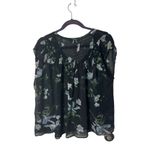 Joie  100% Silk Sheer Floral Blouse Black Peasant Top Size M Photo 2