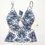 Becca Tankini Swim Naples Tie Front Bow Blue Paisley Floral Beach NWT Small Photo 3