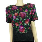 Laurence Kazar 1980s Lawrence Kazar Silk Beaded Floral Cocktail Dress large to XL Photo 4