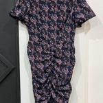 Melrose & Market Floral Ruched Puff Sleeve Dress High Neck Large Purple Photo 0