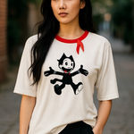 Unique Vintage  Felix The Cat Hearts Graphic Top‎ Red Neck Tie Womens L Photo 0
