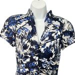 Theia Blue White Black Floral Faux Button Front Mandarin Collar Sheath Dress 2 Photo 10