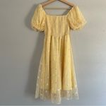 Yellow Pastel Floral Smocked Puff Sleeve Midi Dress Spring Easter Formal XS Photo 3