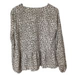 Nine West Brown Beige Leopard Animal Print Peplum Long Sleeve Top Sz Medium Photo 1
