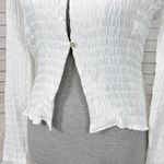 ZARA Textured Scrunch Satin Split Bottom Button Up Shirt White Medium Crop Open Photo 6