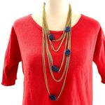 Amrita Singh  18K gold plated multi brass chain necklace, blue stones, NWT Photo 0