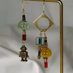 Boutique Korean Vintage Geometric Glass Ball Robot Pendant Gold Drop Earrings Photo 0