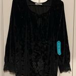 Pioneer Woman Black Velvet crochet cuff long sleeve top blouse Size L Photo 2