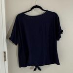 W5 Navy Blue Eyelet Flutter Sleeve Blouse with Tie Front Photo 4