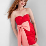 Future Collective Red Pink Bow‎ Mini Dress 1X Sleeveless Holiday Party Photo 0
