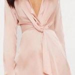 Nude Satin Long Sleeve Wrap Dress Tan Size 4 Photo 0