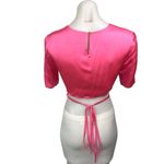 Amanda Uprichard NEW Andra Pink Ribbon 100% Silk Satin Short Sleeve Crop Top S Photo 4
