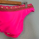 Ramy Brook NWT  Riley‎ Neon Pink Bikini Bottom Gold Crochet Detail Size Large Photo 5