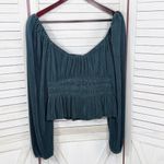 ASTR The Label Zeva Pleated Balloon Sleeve Smocked Blouse Top Deep Teal Medium Photo 7