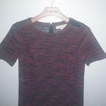 Loft SP Career Short Sleeved Textured Shift Mini Dress Crew Neck Red Gray Petite Photo 9