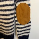 J.Crew Fuzzy Wool Elbow Patch Striped Sweater Navy & Cream Photo 5
