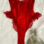 Erika Taylor Bright Red Silky Sexy Bodysuit Teddy  Photo 5
