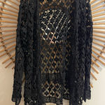 American Vintage Vintage 90βs Black Crochet Open-Front Cardigan Boho Hippie Festival Whimsigoth Photo 0