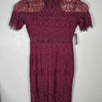 NEW Lulus Remarkable Sheer Lace Short Sleeve Mini Dress Size Large Wine Burgundy Purple Photo 0