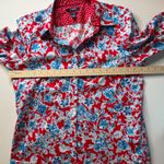 CHAPS Floral Button Down Shirt Large Red White Blue No Iron Cotton Patriotic Photo 7