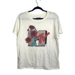 MTV Brand MTV Ivory White Floral Print Short Sleeve Crop Graphic Tee Photo 0
