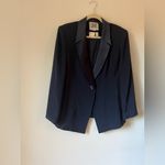 Vintage 90s Sioni Blazer Women’s Size 14 Navy Satin Lapel One Button Blue Photo 5