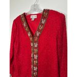 Laurence Kazar Vintage Laurence Kazer Silk beaded red formal cardigan Jacket Coat hoilday large Photo 6
