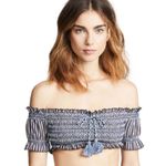 Jonathan Simkhai Striped Smocked Off Shoulder Puff Sleeves Bikini Top Gray Size M Photo 2