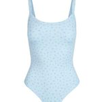 SKIMS Cotton Jersey Scoop Neck Bodysuit in Powder Blue Micro Foral, Size X-Small Photo 3
