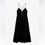 ZARA Black Lace Insert Open Back Strappy Midi Dress Large NEW Photo 2