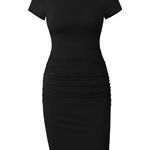 Missufe Short Sleeve Ruched Cotton Sundress Knee Length Bodycon T Shirt Dress Size M Photo 0