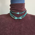 Turquoise Sead Bead Stretch Necklace with Cross Beads Matching Earrings Green Photo 5