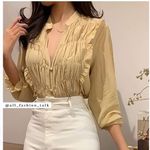 ZARA  NWT ruffe pleated button elegant top Photo 4