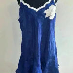 Victoria's Secret Gold Label Blue Floral Satin with White Slip Dress Size L Photo 0