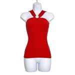 Cache Vintage Silk Blend Red Ribbed Halter Top Size S Photo 1