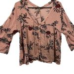 Oddy Dusty Rose Cropped Boho Hippie Cottagecore Floral Bell Sleeve Relaxed Top Size M Photo 1