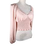 Leith  Blouse Crop Top Smocked Pink Smoke M New Photo 12