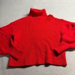Urban Outfitters Red Ribbed Knit Chunky Turtleneck Sweater Bubble Sleeves Small Photo 0