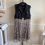 Origami Longline Open Front Layered Textured Knit Cardigan Vest L XL Duster Boho Black Photo 1