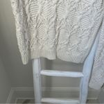 Loft Faux Leather Trim Cable Knit Sweater Ivory Size Large Photo 4