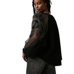 Free People NEW Toni Blouse Black Mesh Lace Trim Super Oversized Photo 5